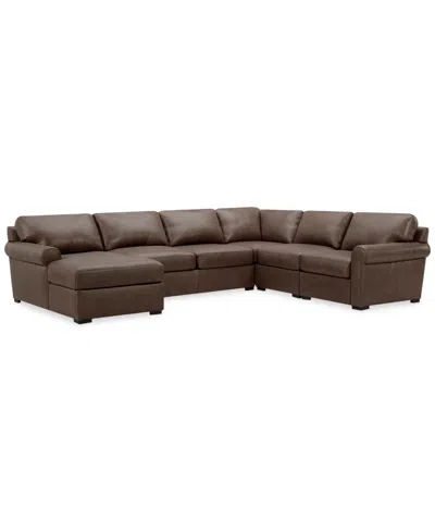 Macy's Radley Roll Arm 132" 6-pc. Leather Square Corner Chaise Sectional, Exclusively At