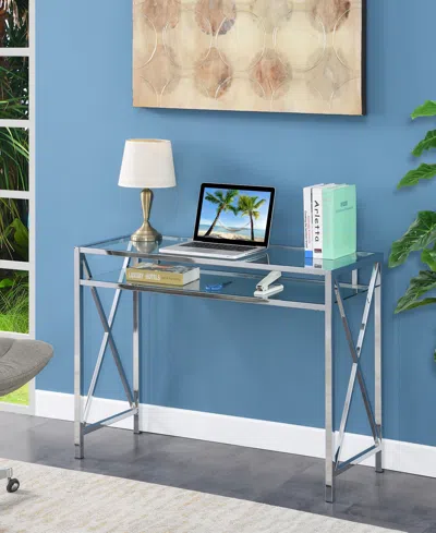 Convenience Concepts Oxford Chrome 42 Inch Desk With Shelf