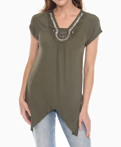 White Mark Women's Beaded Angled Hem Knit Top In Green