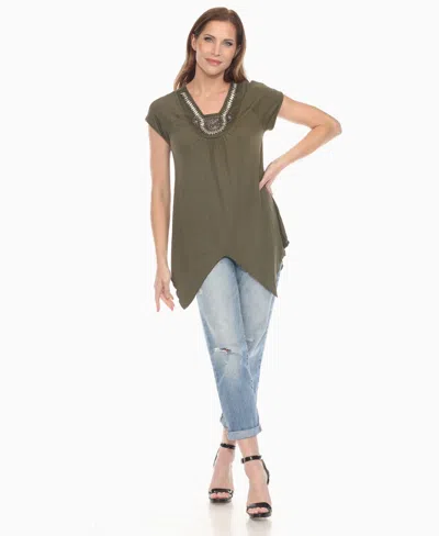 White Mark Women's Beaded Angled Hem Knit Top In Green