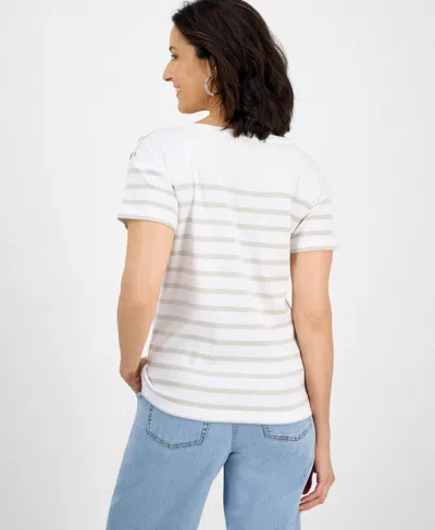 Style & Co Women's Cotton Striped Button-shoulder Top, Exclusively At Macy's