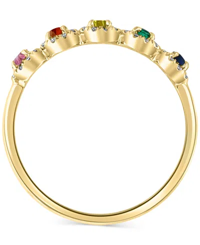 Lali Jewels Multi Sapphire (0.29 Ct. T.w.) & Diamond (0.15 Ct. T.w.) Five Stone Halo Ring In 14k Gold