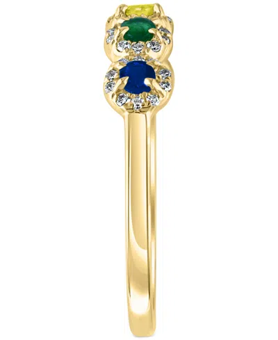 Lali Jewels Multi Sapphire (0.29 Ct. T.w.) & Diamond (0.15 Ct. T.w.) Five Stone Halo Ring In 14k Gold