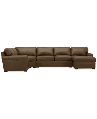 Macy's Nevio 157" 6-pc. Leather Sectional With 2 Power Recliners, Headrests And Chaise, Created For