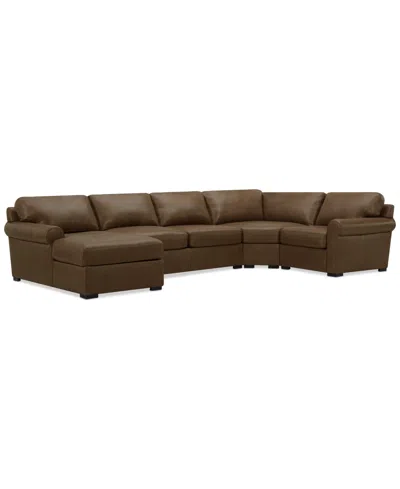 Macy's Nevio 157" 6-pc. Leather Sectional With 2 Power Recliners, Headrests And Chaise, Created For