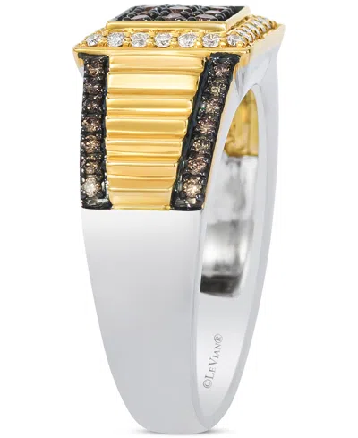 Le Vian Chocolatier Men's Chocolate Diamond & Vanilla Diamond Square Cluster Ribbed Ring (1/2 Ct. T.w.) In 1