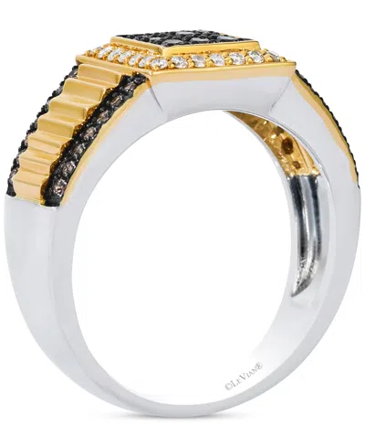 Le Vian Chocolatier Men's Chocolate Diamond & Vanilla Diamond Square Cluster Ribbed Ring (1/2 Ct. T.w.) In 1
