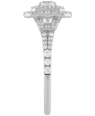 Macy's Diamond Emerald Double Halo Cluster Engagement Ring (1 Ct. T.w.) In 14k White Gold