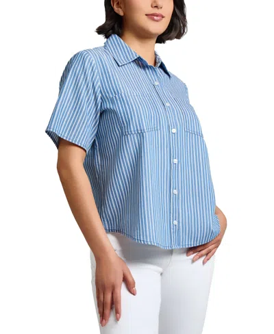 Jones New York Stripe Short Sleeve Chambray Button-up Shirt
