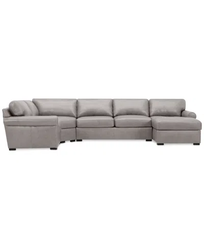 Macy's Radley Roll Arm 132" 6-pc. Leather Square Corner Chaise Sectional, Exclusively At