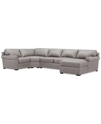 Macy's Radley Roll Arm 132" 6-pc. Leather Square Corner Chaise Sectional, Exclusively At