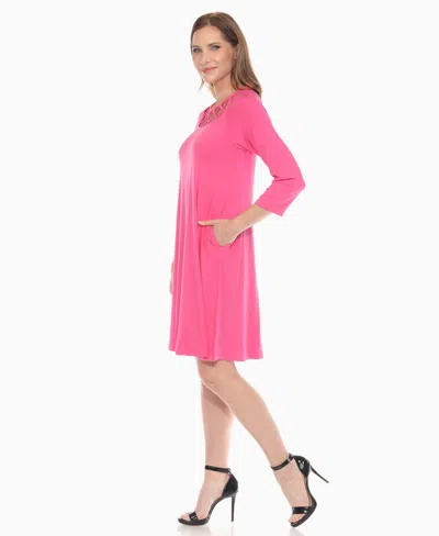 White Mark Plus Size Criss Cross Neckline 3/4 Sleeve Swing Dress