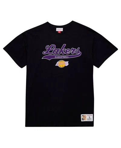 Mitchell & Ness Men's Black Los Angeles Lakers Hardwood Classics Felt Applique Slub T-shirt