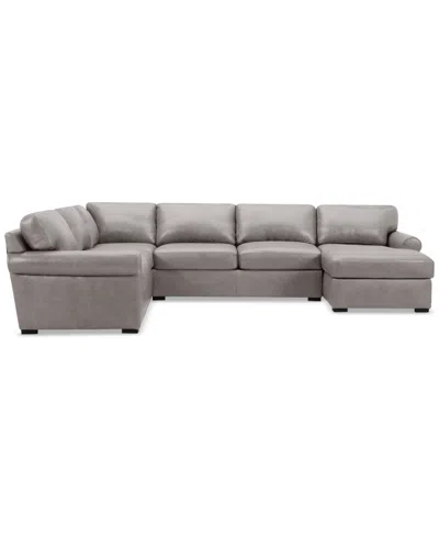 Macy's Radley Roll Arm 139" 5-pc. Leather Square Corner Chaise Sectional, Exclusively At