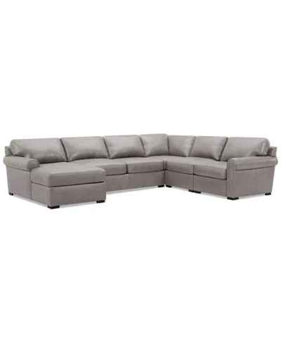 Macy's Radley Roll Arm 139" 5-pc. Leather Square Corner Chaise Sectional, Exclusively At