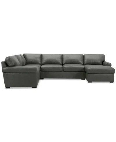 Macy's Radley Roll Arm 139" 5-pc. Leather Square Corner Chaise Sectional, Exclusively At