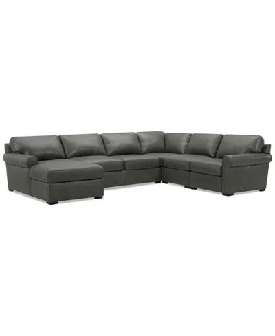 Macy's Radley Roll Arm 139" 5-pc. Leather Square Corner Chaise Sectional, Exclusively At