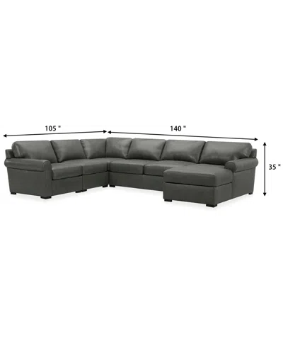 Macy's Radley Roll Arm 139" 5-pc. Leather Square Corner Chaise Sectional, Exclusively At