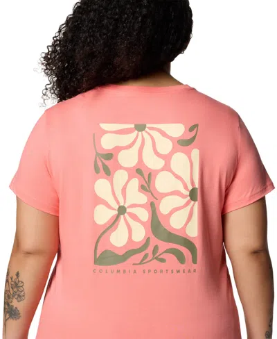 Columbia Plus Size Rolling Bend Graphic Short Sleeve Top In Pink