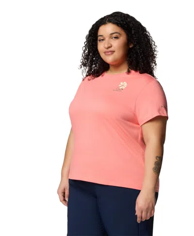Columbia Plus Size Rolling Bend Graphic Short Sleeve Top In Pink