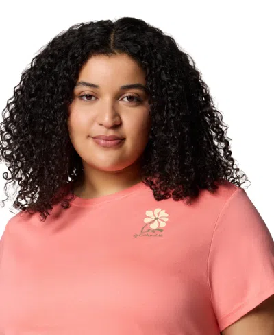 Columbia Plus Size Rolling Bend Graphic Short Sleeve Top In Pink