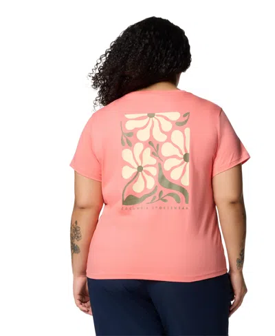 Columbia Plus Size Rolling Bend Graphic Short Sleeve Top In Pink