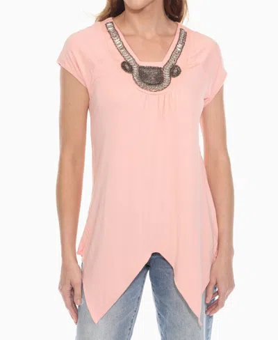 White Mark Women's Beaded Angled Hem Knit Top In Pink