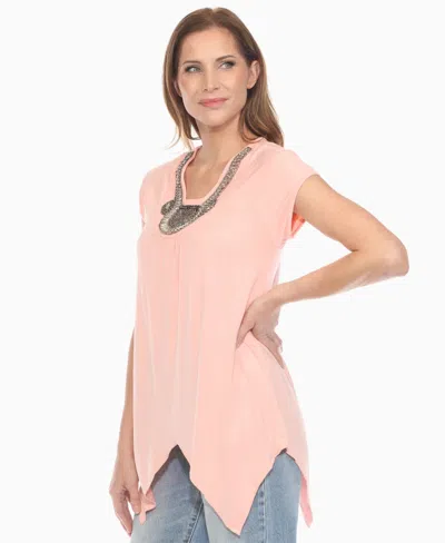 White Mark Women's Beaded Angled Hem Knit Top In Pink