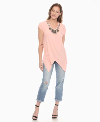 White Mark Women's Beaded Angled Hem Knit Top In Pink