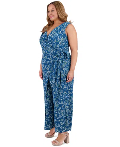 London Times Plus Size Printed Walk-through Jumpsuit