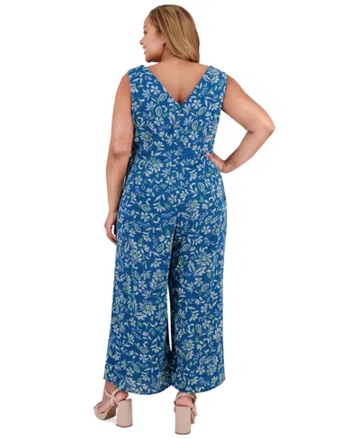 London Times Plus Size Printed Walk-through Jumpsuit