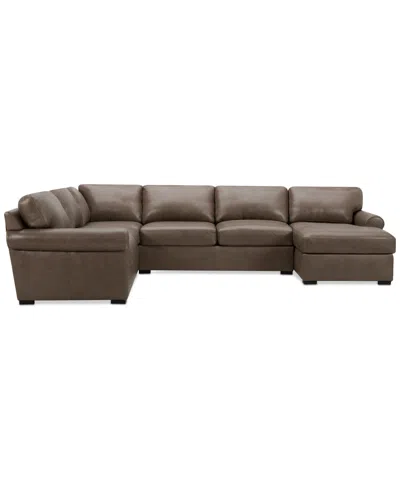 Macy's Radley Roll Arm 132" 6-pc. Leather Square Corner Chaise Sectional, Exclusively At