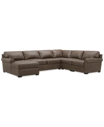 Macy's Radley Roll Arm 132" 6-pc. Leather Square Corner Chaise Sectional, Exclusively At