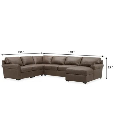 Macy's Radley Roll Arm 132" 6-pc. Leather Square Corner Chaise Sectional, Exclusively At