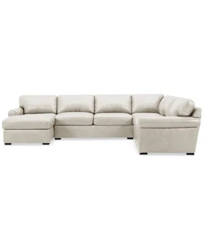 Macy's Radley Roll Arm 139" 4-pc. Leather Square Corner Chaise Sectional, Exclusively At