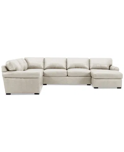Macy's Radley Roll Arm 139" 4-pc. Leather Square Corner Chaise Sectional, Exclusively At