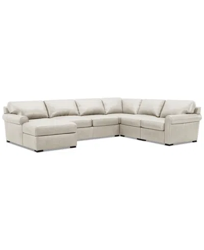 Macy's Radley Roll Arm 139" 4-pc. Leather Square Corner Chaise Sectional, Exclusively At