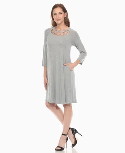 White Mark Women's Criss Cross Neckline A-line Dress In Gray