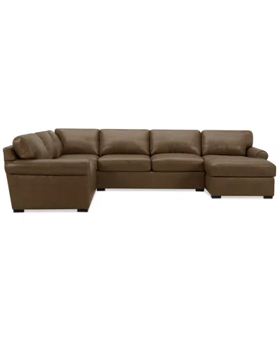 Macy's Radley Roll Arm 132" 6-pc. Leather Square Corner Chaise Sectional, Exclusively At