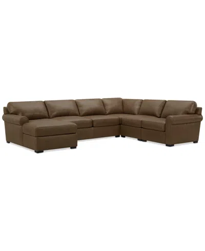 Macy's Radley Roll Arm 132" 6-pc. Leather Square Corner Chaise Sectional, Exclusively At