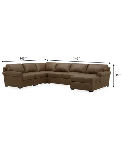 Macy's Radley Roll Arm 132" 6-pc. Leather Square Corner Chaise Sectional, Exclusively At