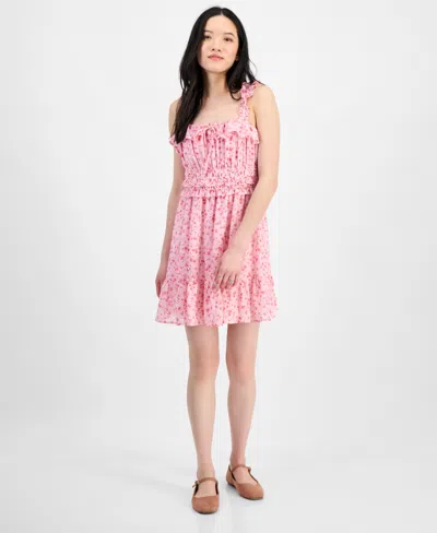 KINGSTON GREY JUNIORS' SQUARE-NECK RUFFLE-STRAP MINI DRESS 
