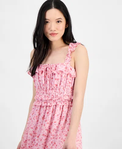 Kingston Grey Juniors' Square-neck Ruffle-strap Mini Dress