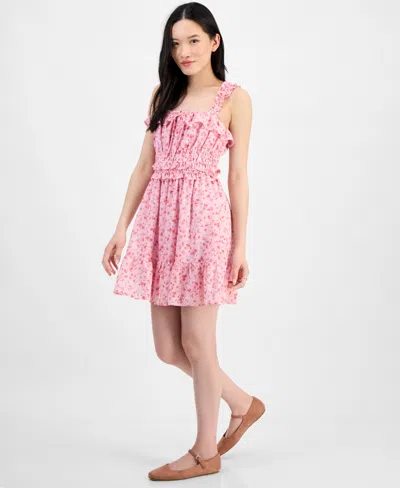 Kingston Grey Juniors' Square-neck Ruffle-strap Mini Dress