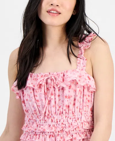 Kingston Grey Juniors' Square-neck Ruffle-strap Mini Dress