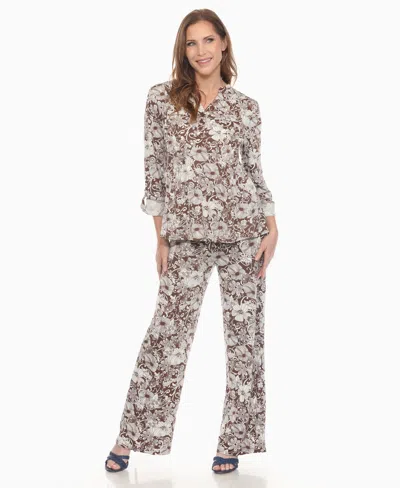 White Mark Women's 2-piece Floral Print Tunic Top And Pants Set