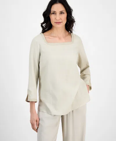 Jm Collection Women's Square-neck 3/4-slit-sleeve Blouse, Exclusively At Macy's In Multi