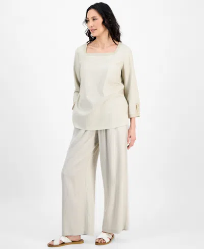 Jm Collection Women's Square-neck 3/4-slit-sleeve Blouse, Exclusively At Macy's In Multi