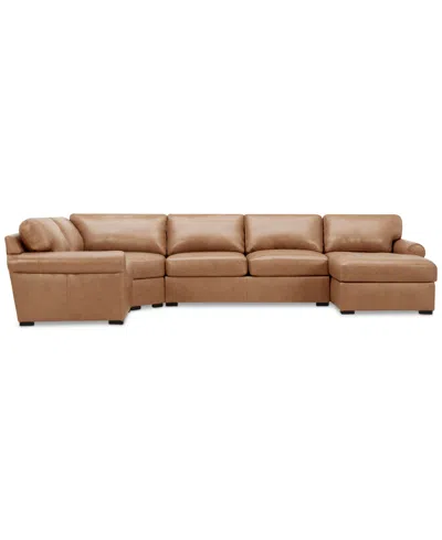 Macy's Radley Roll Arm 145" 6-pc. Leather Wedge Corner Chaise Sectional, Exclusively At