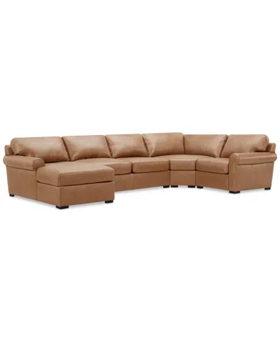 Macy's Radley Roll Arm 145" 6-pc. Leather Wedge Corner Chaise Sectional, Exclusively At